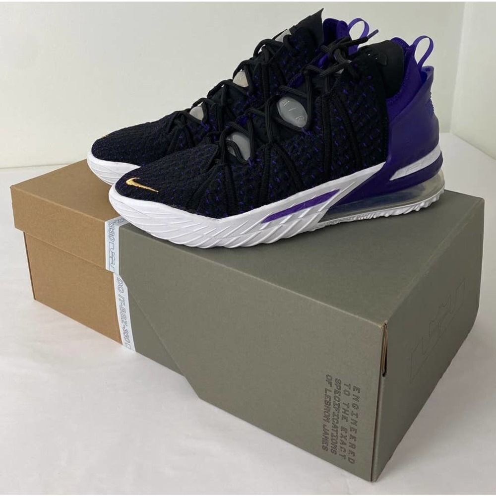 NIB Nike LeBron 18 Lakers Basketball Shoes Sneakers Black Purple Men's Size 10.5